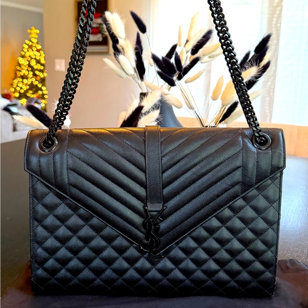 Saint Laurent ‘Large Monogram' Chevron Quilted Leather Shoulder Bag